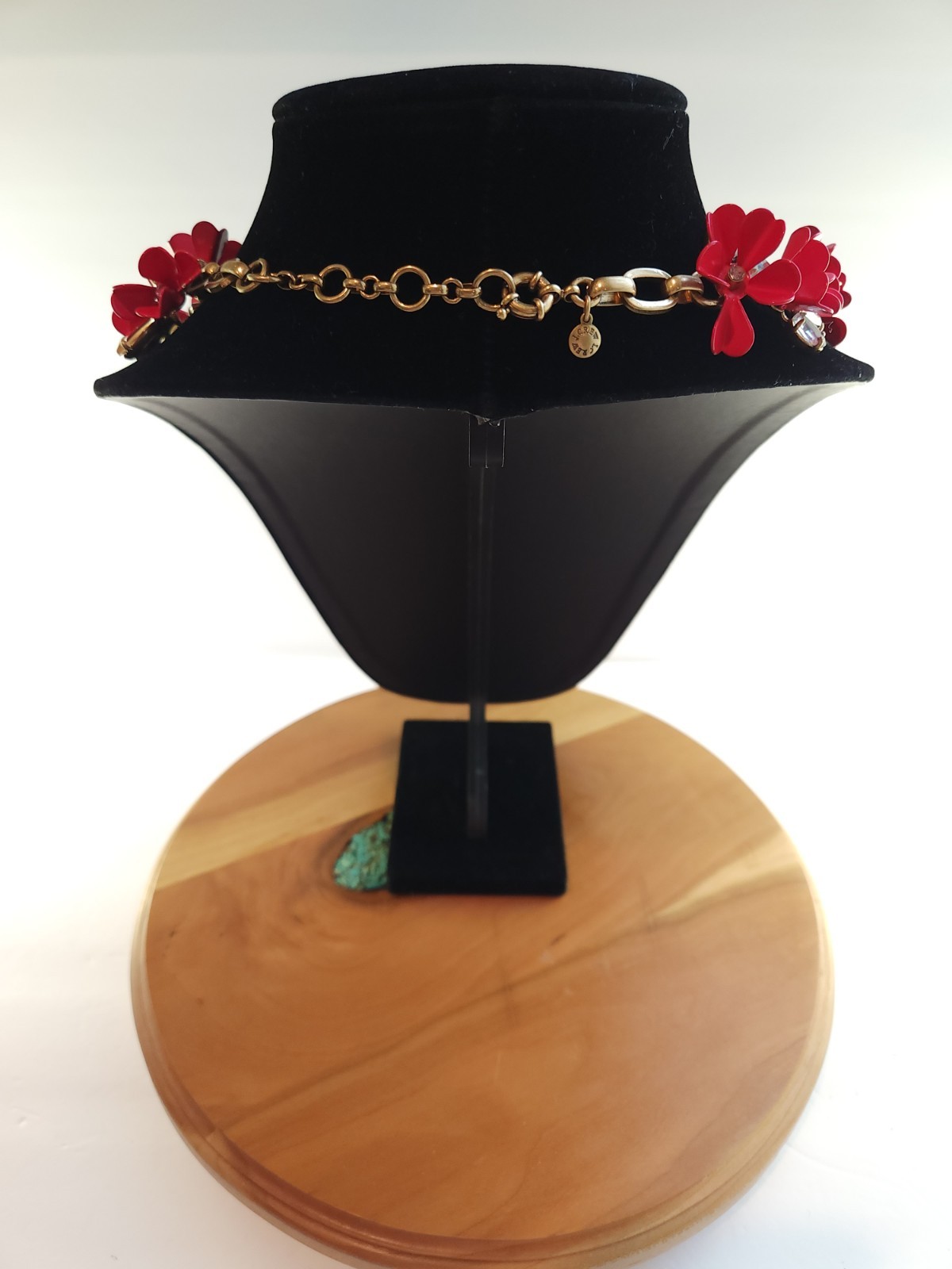 J.CREW Signed Red Flower Collar Statement Necklace Crystal Rhinestone Lobster