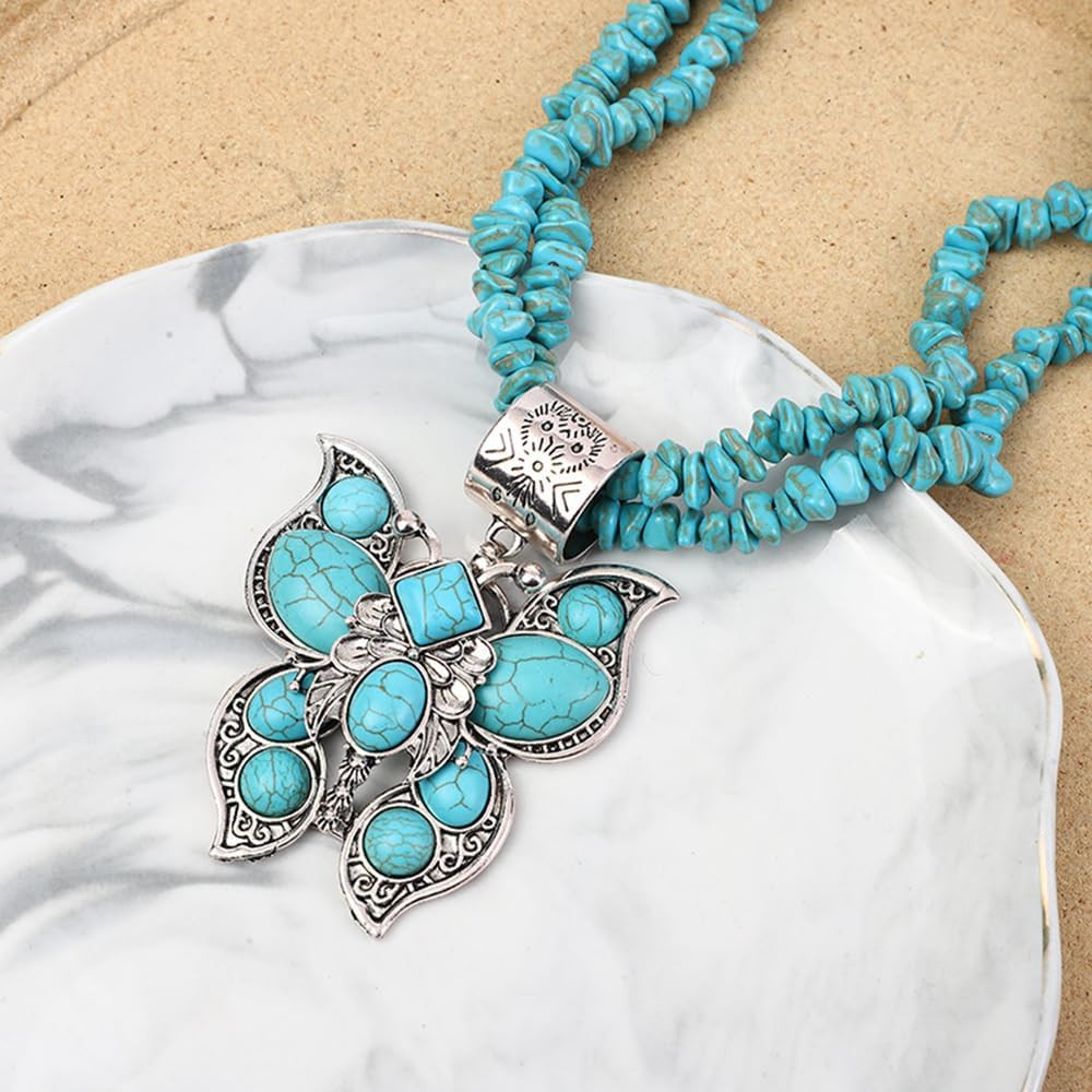 Turquoise Butterfly Layered Necklace for 45 Cm (17.75 Inches), Blue