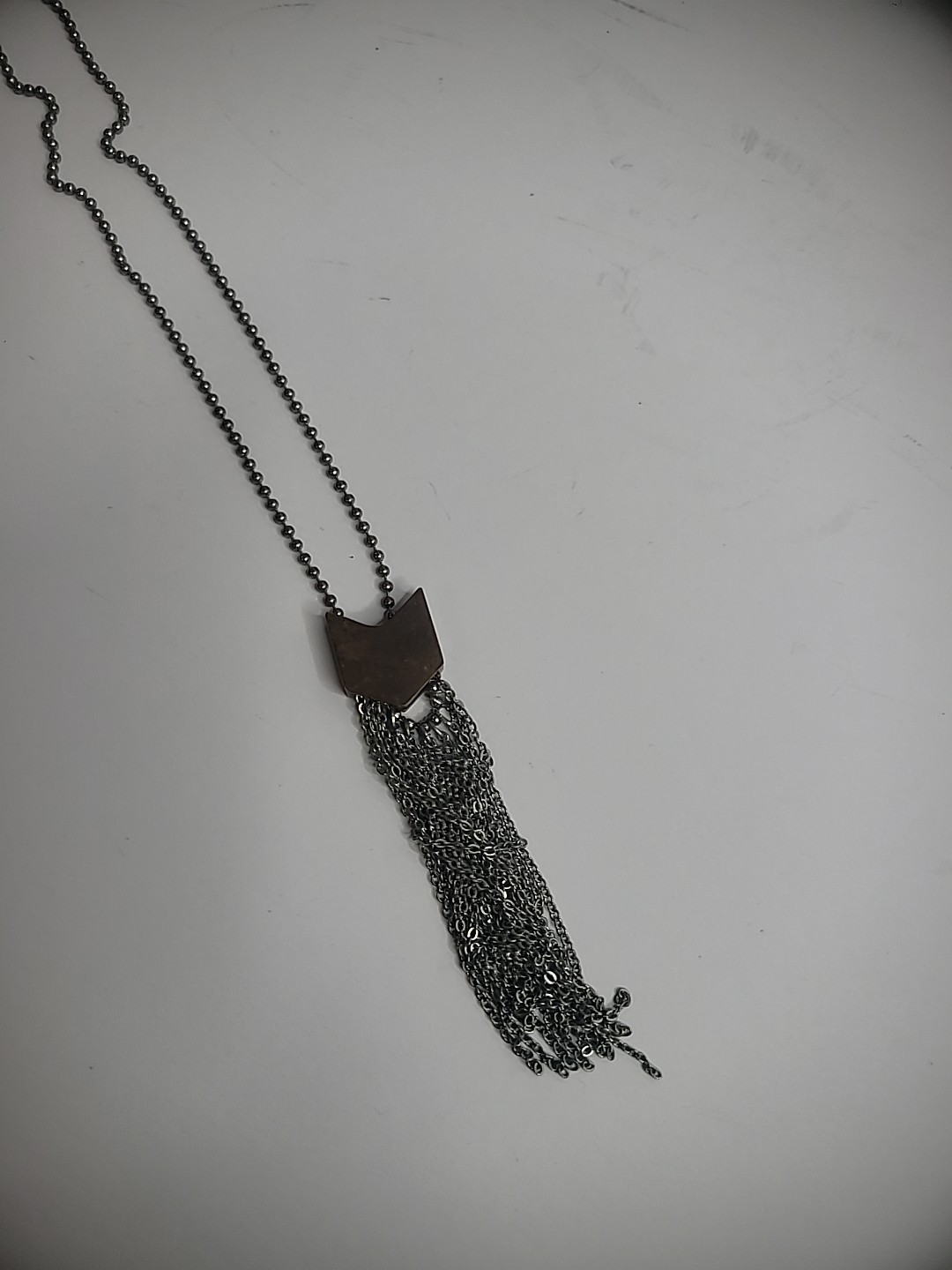 Vintage AEO American Eagle Outfitters Silver Tone Necklace Beaded Brown Tassels