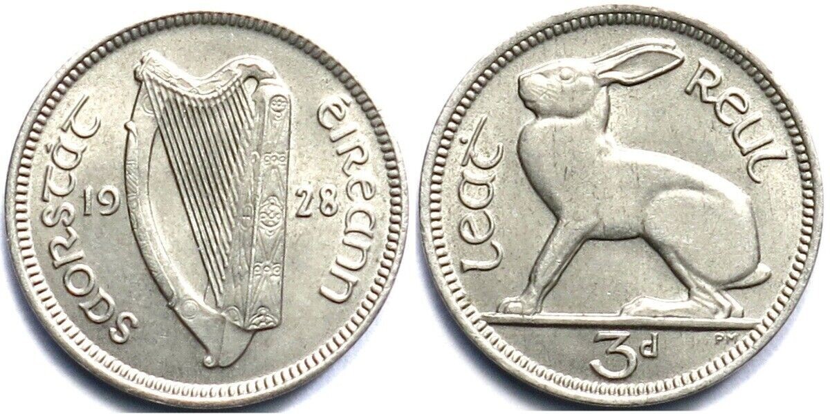 Ireland Irish 3 Pence Hare Coin Necklace- 1/2″ silver nickel pendant – pre-Euro