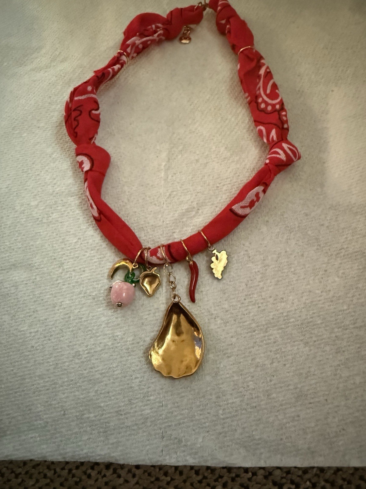 Red bandana necklace W/charms, Western Cowgirl, Hippie, Bobo Paparazzi statement