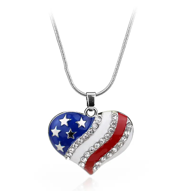 American Flag Heart Patriotic Love Jewelry Pendant Necklace