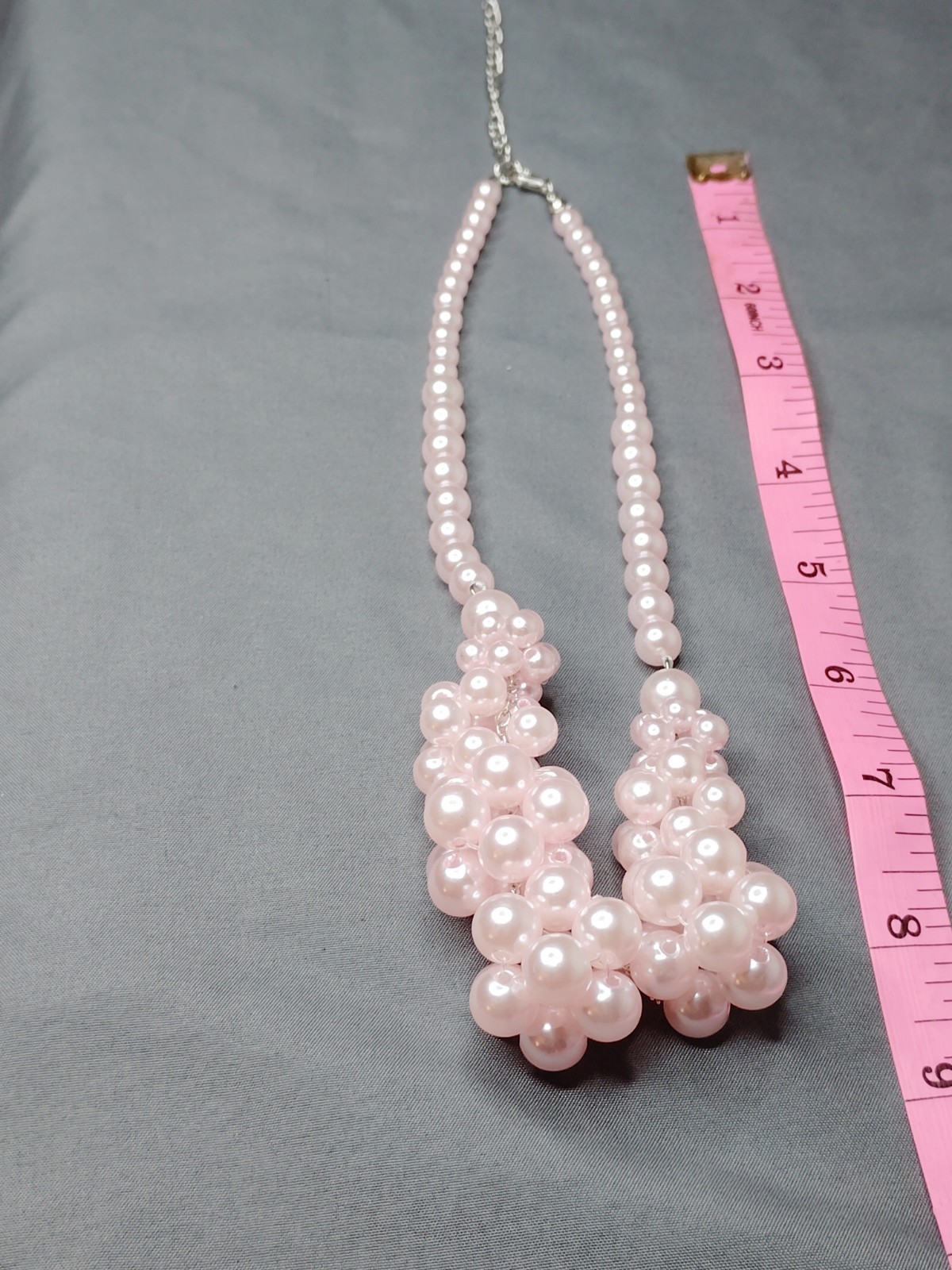 Blush Pink Faux Pearl Cluster Statement Necklace 18″ + 2″ Extender