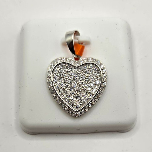 925 Silver Moissanite Heart Charm Pendant Pavé Set Round White/Colorless Stone