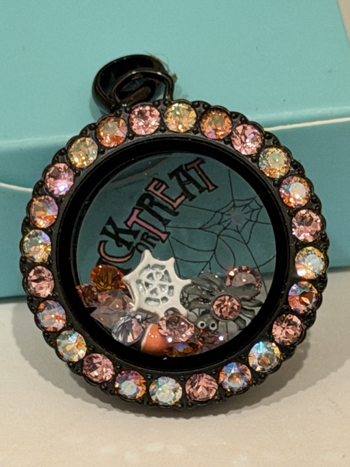 Origami Owl Medium Black Lavender Crystal Halloween Locket