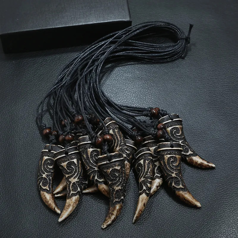 Men’s Fashion Jewelry Vintage Brown Wolf Fang Rope Pendant Necklace 524