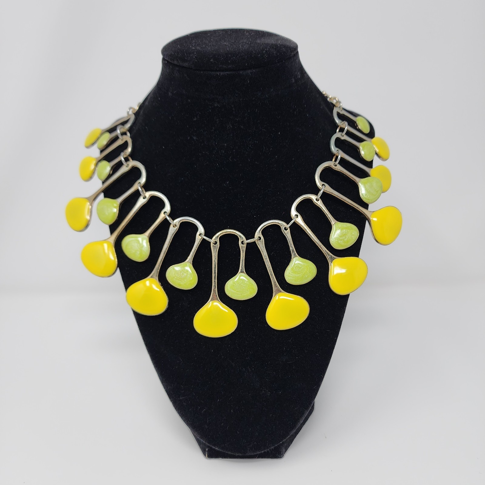 Natasha Chunky Teardrop Yellow And Green Enamel Bib Necklace Collar Modernist