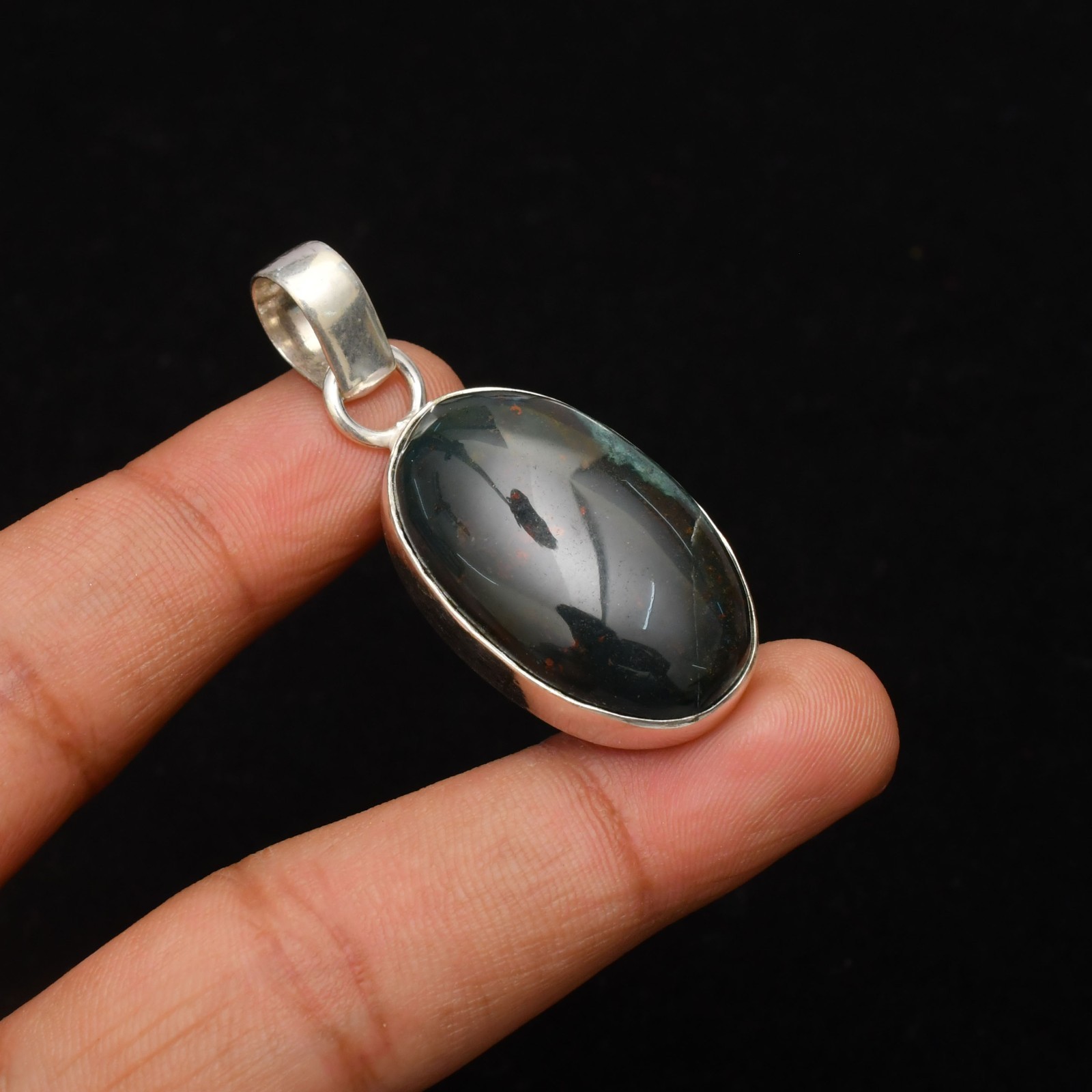 Blood Stone Gemstone 925 Sterling Silver Jewelry Pendant 1.81″