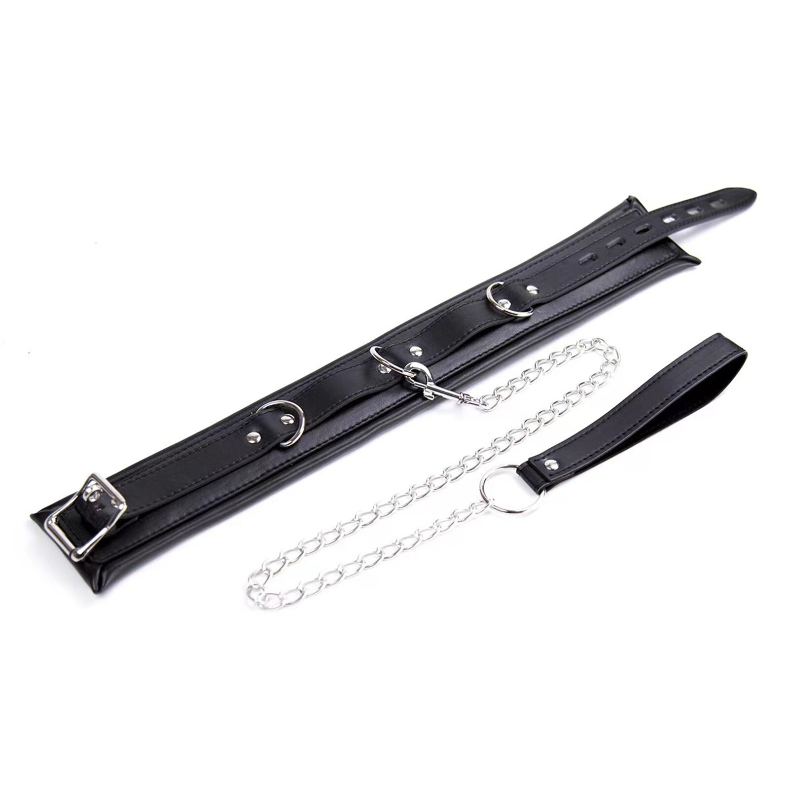 Gothic Leather Collars Choker with Chain Detachable Leash Rope Small Pet Collar