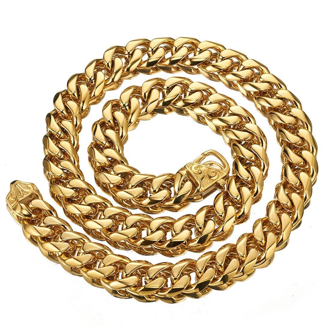 15mm Stainless Steel 18k Gold Plated Curb Cuban Chain Necklace Bracelet 8-40 in