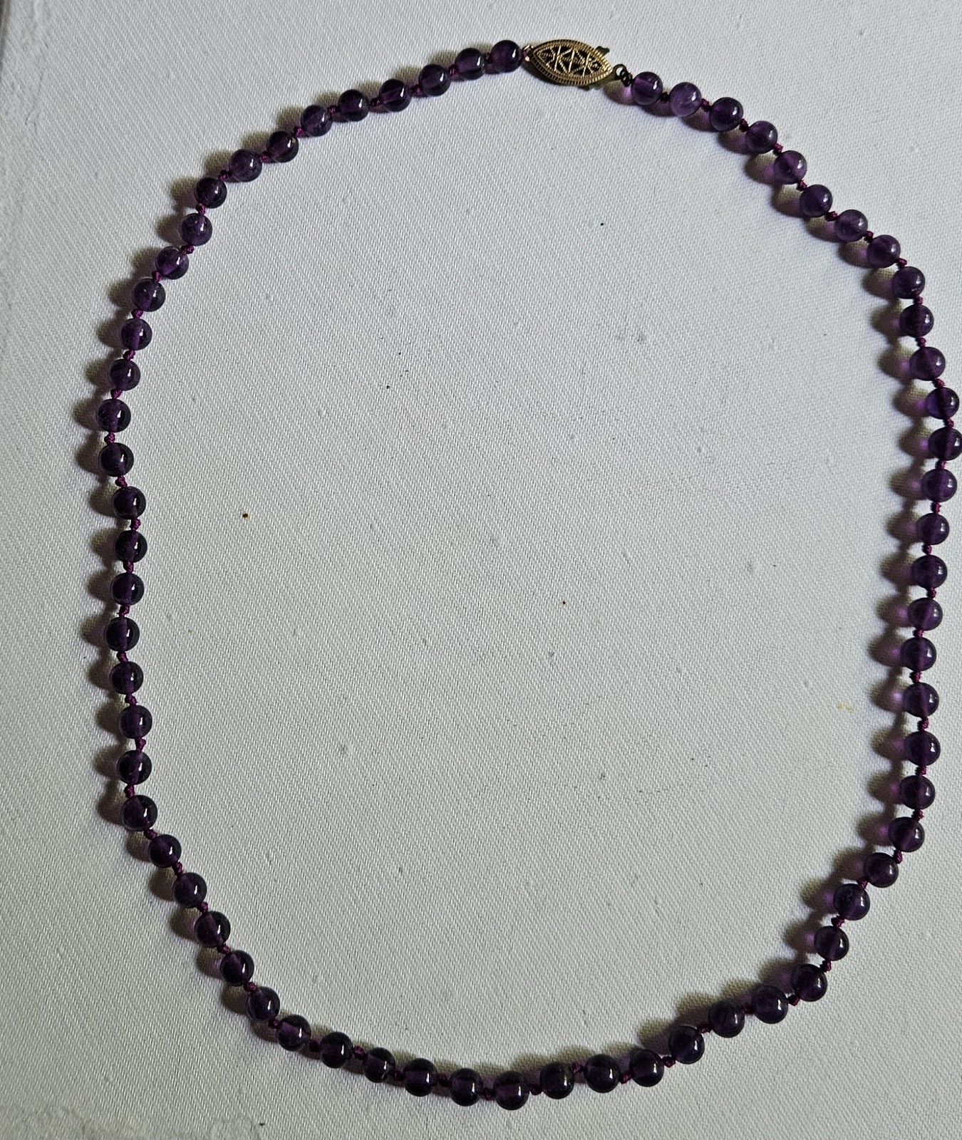 Vintage Amethyst Gemstone Beads with Oval Filagree Clasp 21″ Necklace