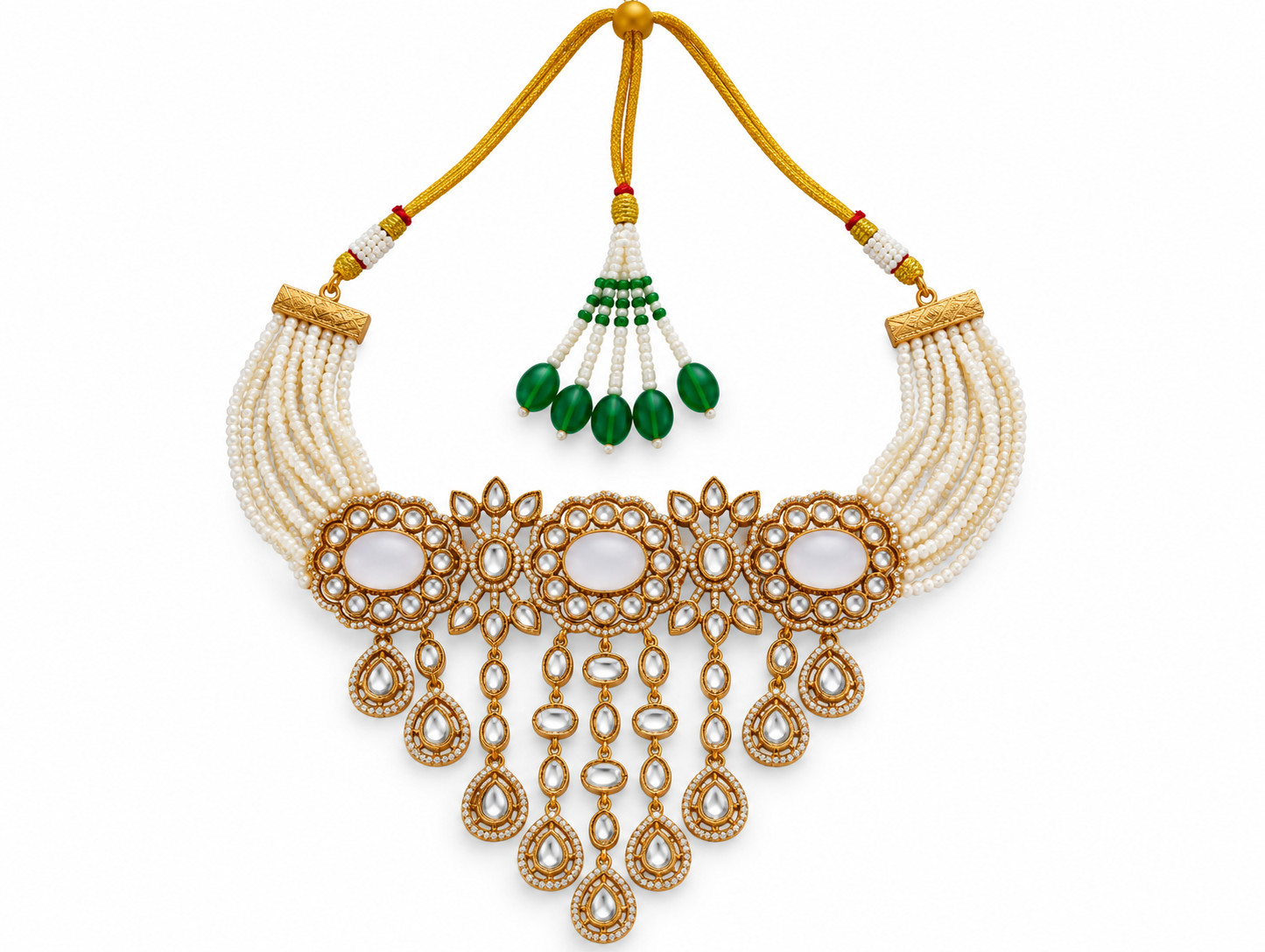 White Beaded Kundan Necklace Set Statement Ethnic Jewelry for Women 139