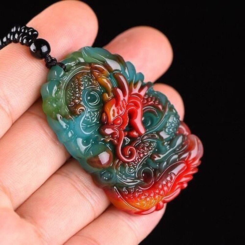 2.08″ Pendant Necklace Jewelry Carved Amulet Gift Natural Colour Jade Dragon