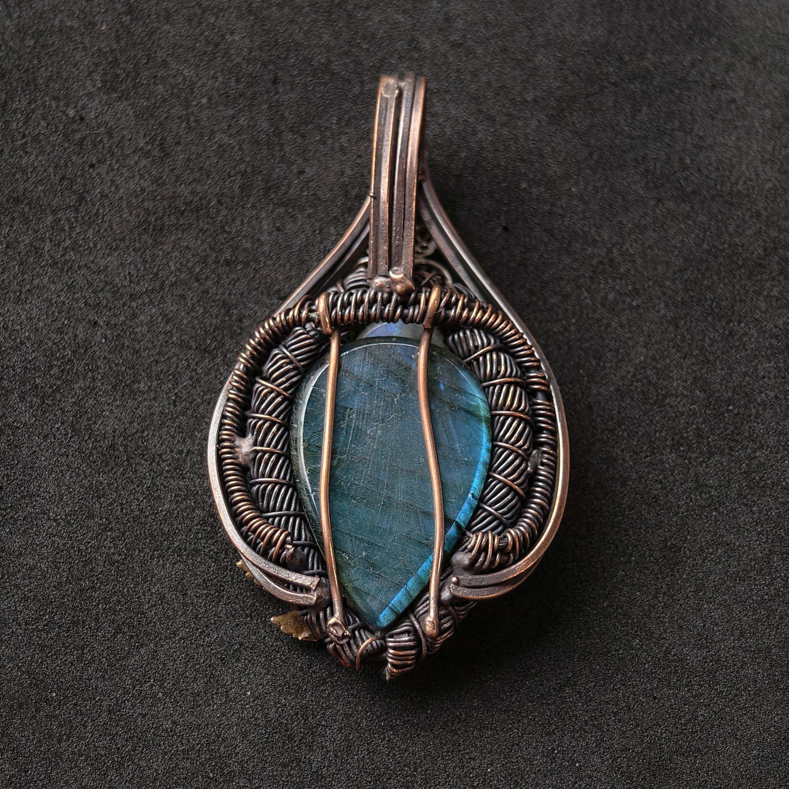 Copper Wire Wrapped Labradorite & Moonstone Pendant Necklace Handmade Boho Jewel