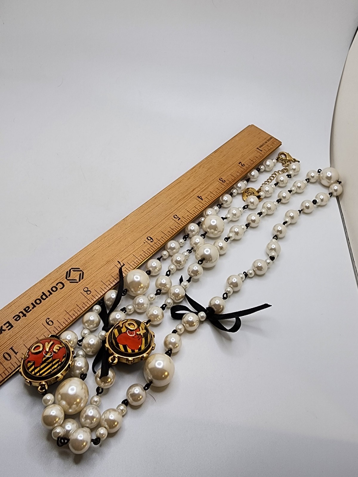 46 Inch Long Faux Pearl Betsy Johnson Love XOX Statment Necklace With A 3…