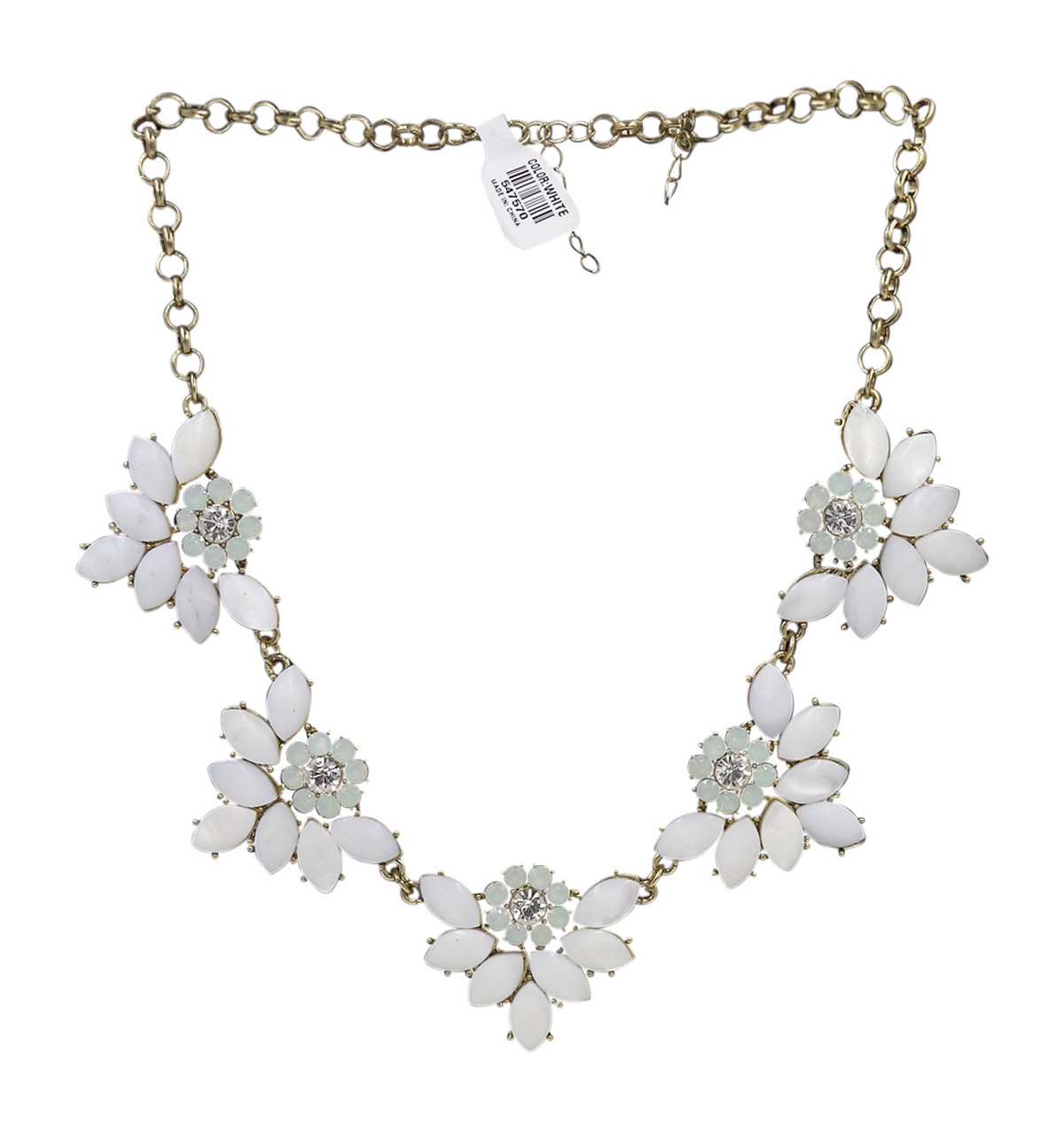 Beautiful New Gold Tone Rhinestone Flower Statement Necklace NWT #N2535