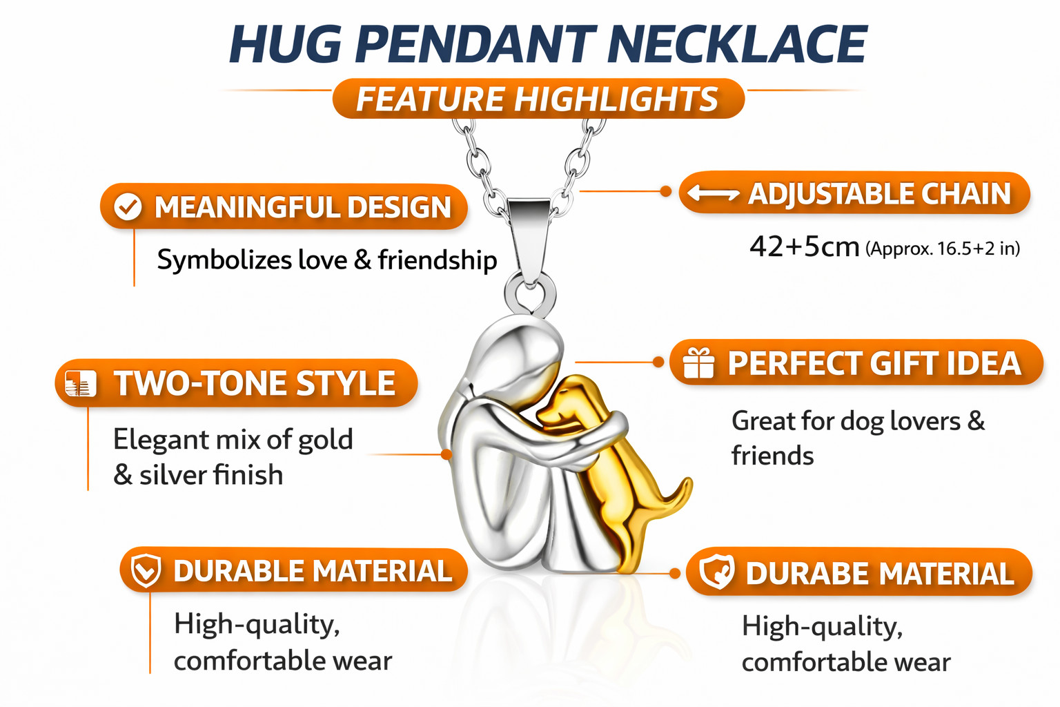 Hug Pendant Necklace Pet Dog Lover Family Fashion Girl Golden Silvery FRIENDSHIP