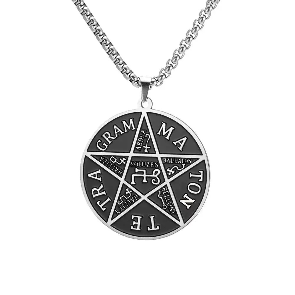 Pentagram of Solomon Pendant Tetragramel2aton Name of God Men Necklace Star Amul