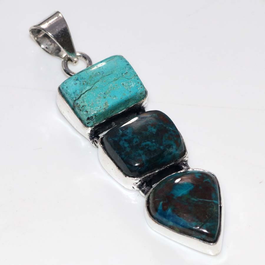 925 Silver Plated Long Chrysocolla Pendant 2.2″ Daily Wear Jewelry Trendy GW