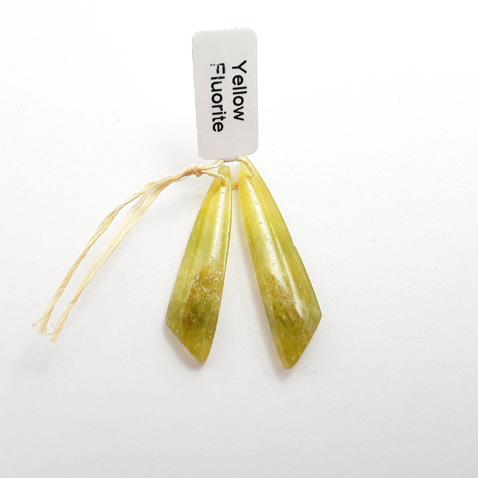 Yellow Fluorite Pendant Earrings Leaf Shape 10x43mm Sold Per Pair