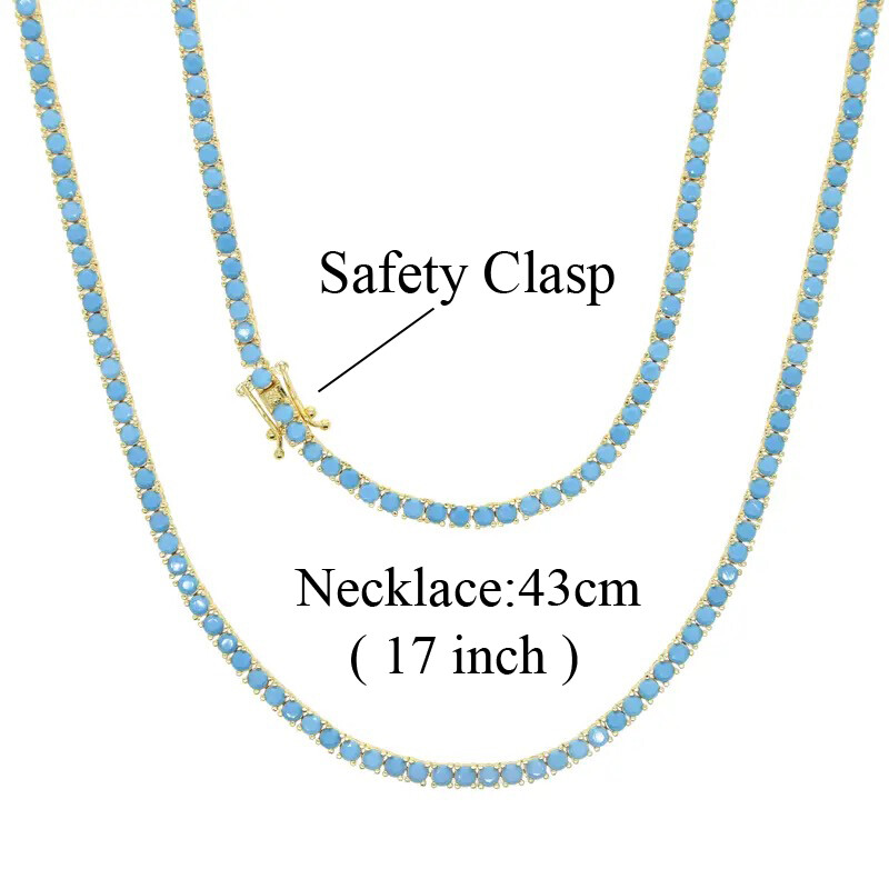 Yellow Gold Plated 3mm Round Turquoises Tennis Chain Choker Necklace for Women