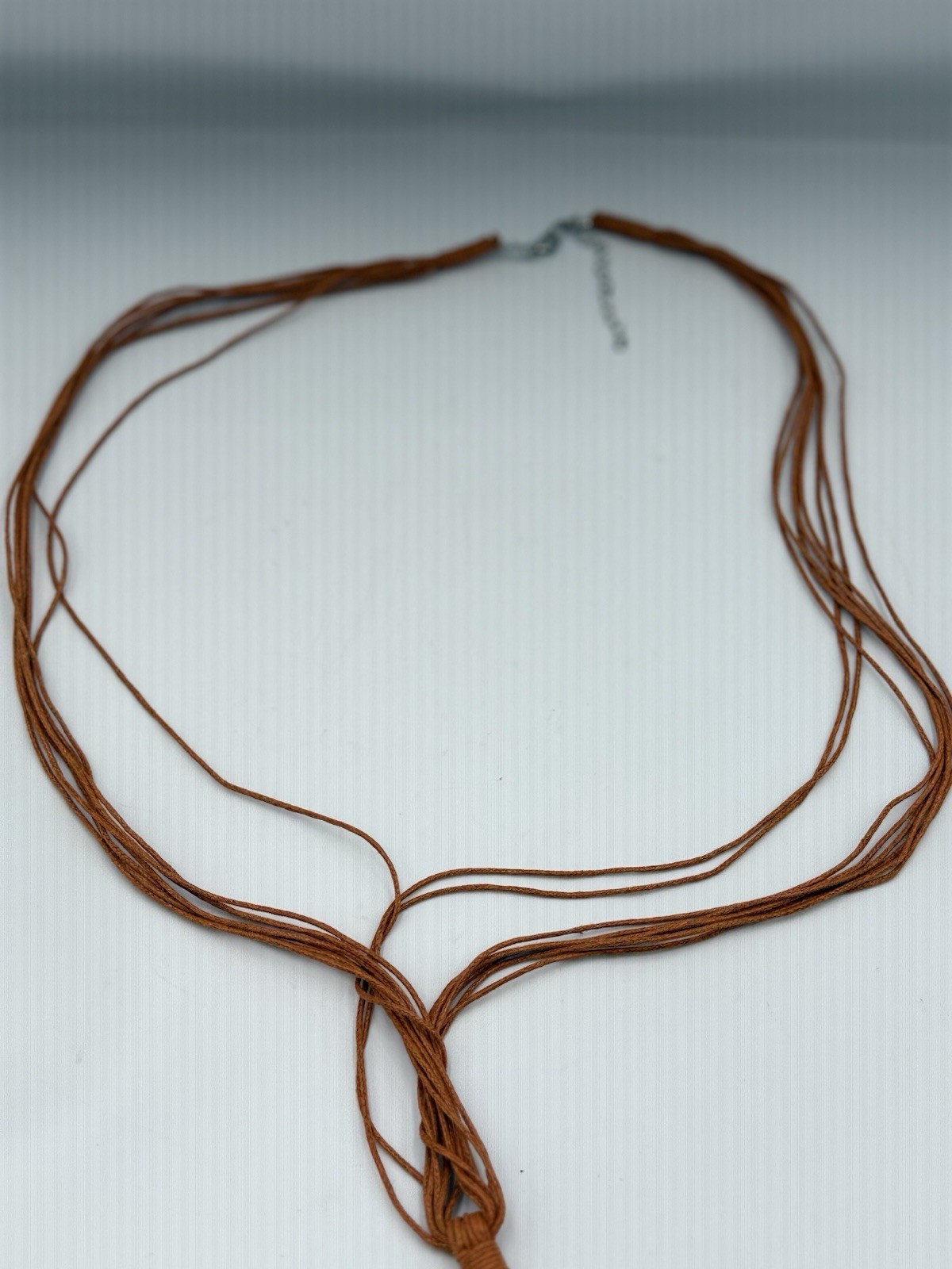 Boho Brown Multi Strand Tassel Lariat Necklace Silver Tone Beads