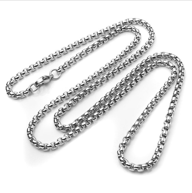 2/3/4mm Men’s Chain Stainless Steel Round Box Link Necklace Silver 18-26” Gift