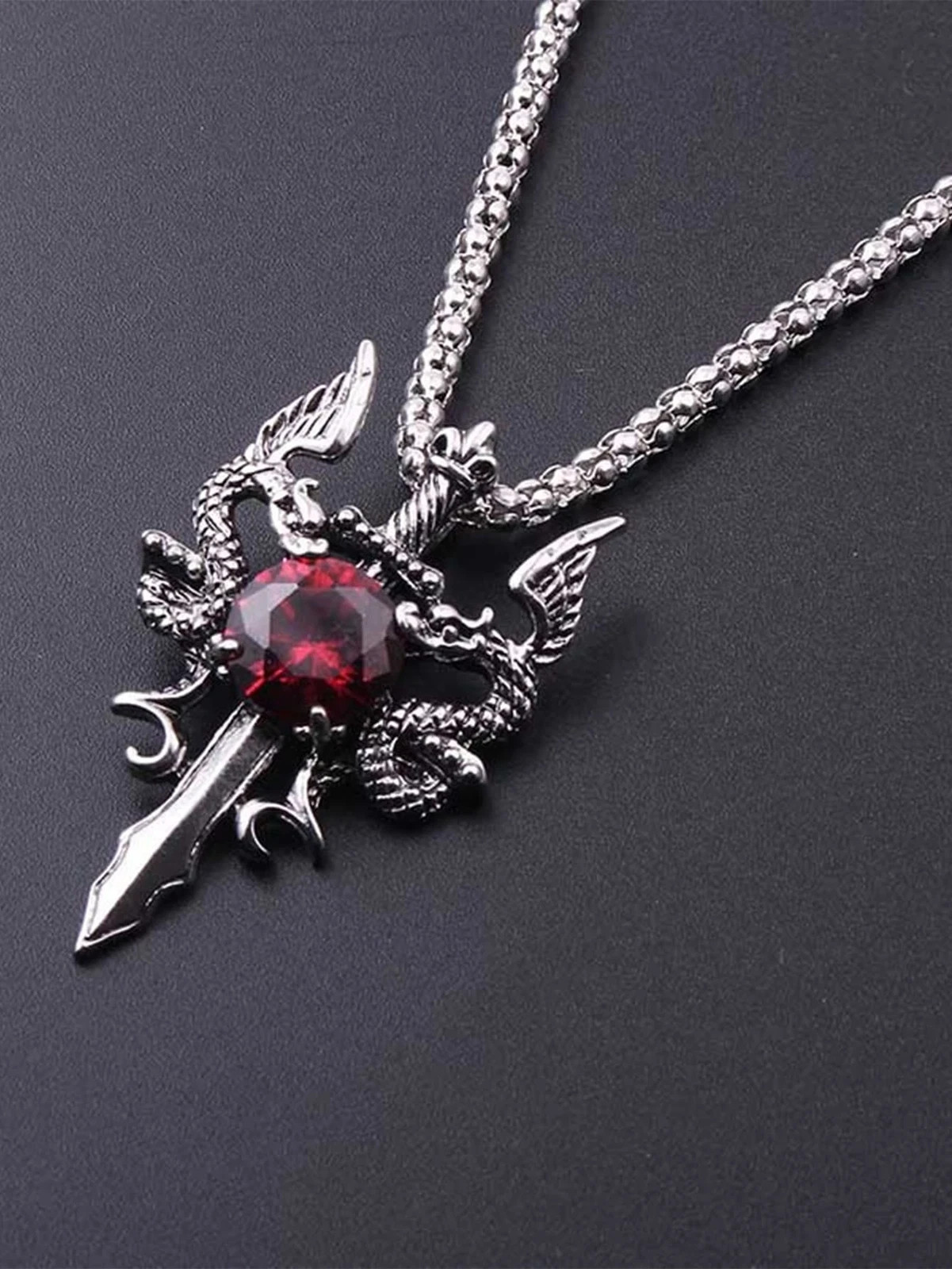 Gothic Dragons red stone Long Necklace with gift box