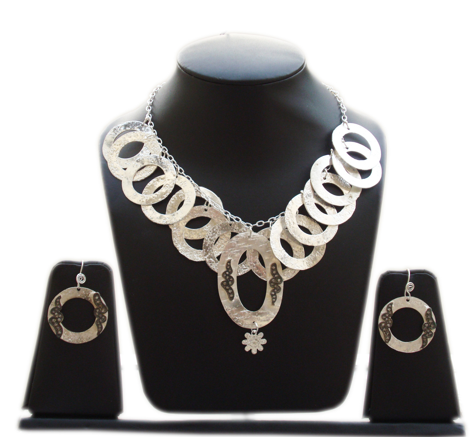 Silver Necklace Set For Women Classic Hammer Finish Silver Plated Neckalace