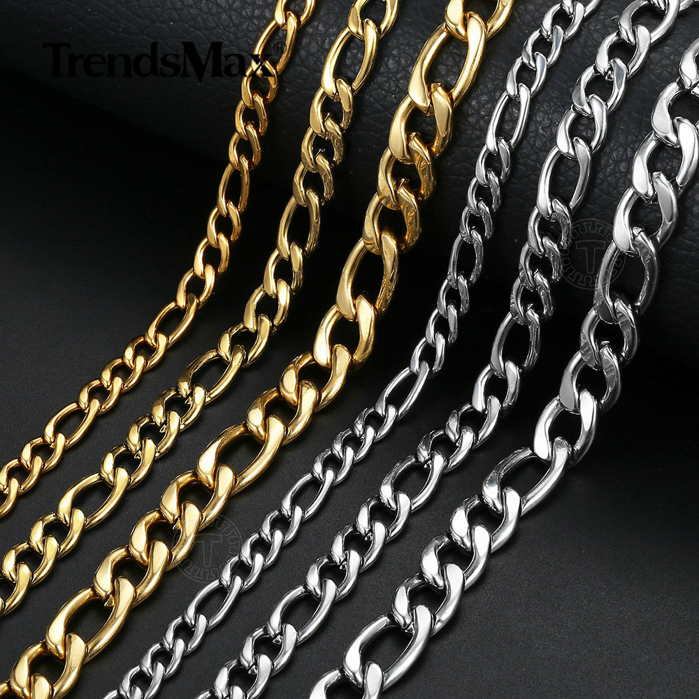 3/5/7/9mm 16-24″ Gold Plated Stainless Steel Figaro Link Necklace Chain 2 Colors