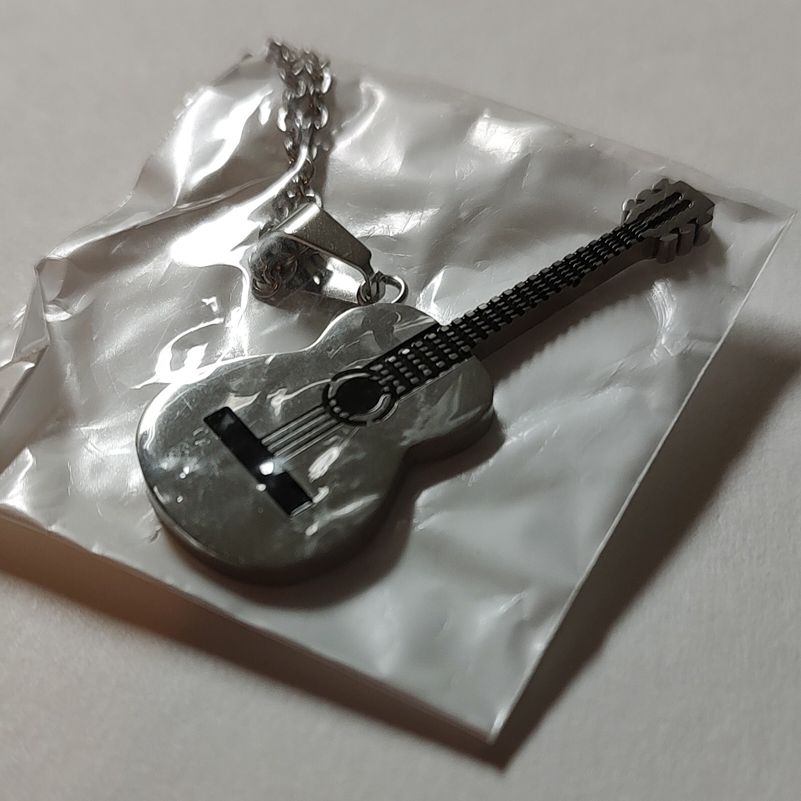 Silver Acoustic Guitar Pendant Chain Necklace Stainless Steel music rock Dad