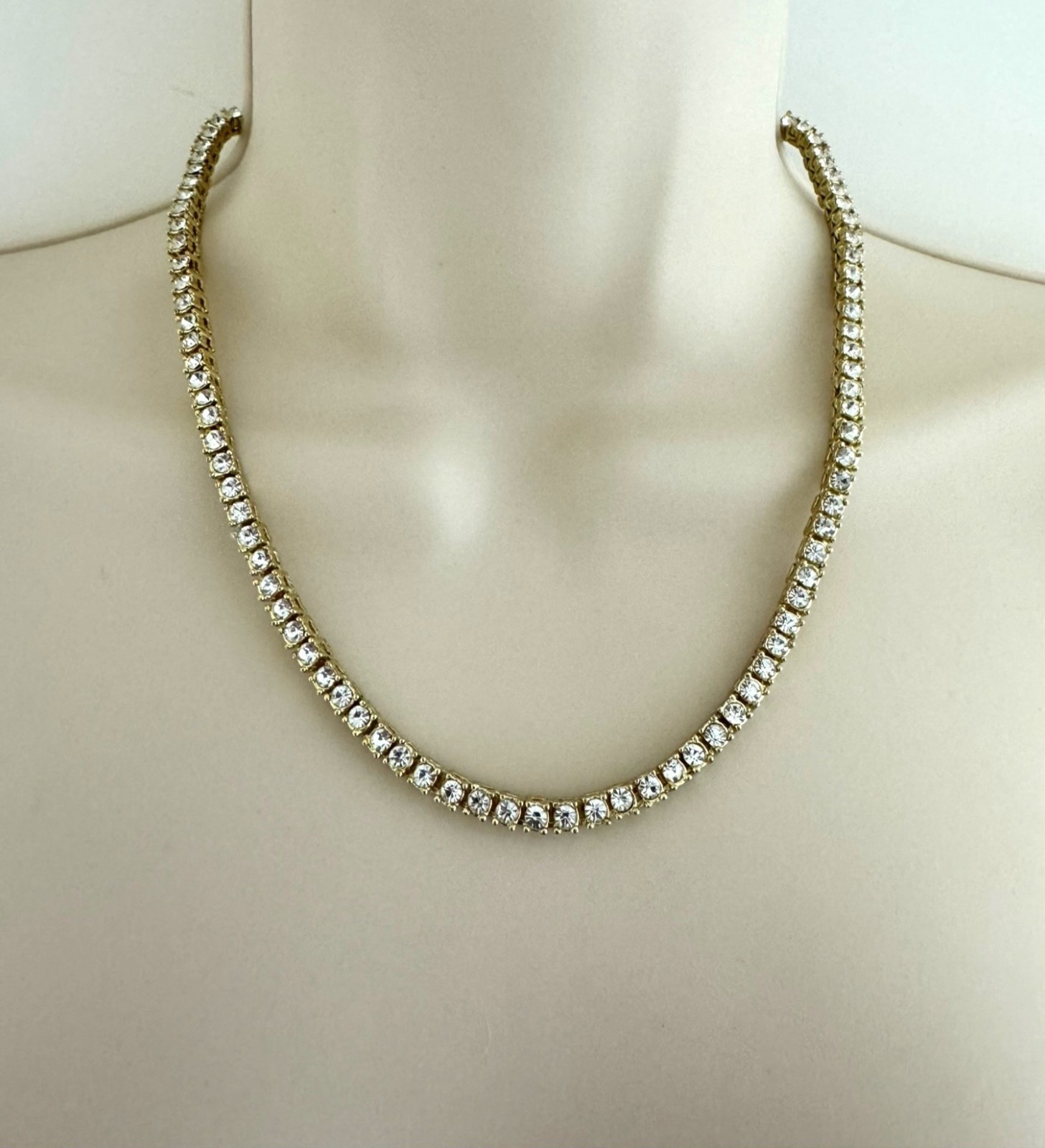 Tennis Necklace 18″ Square Cubic Zirconia Gold Plated Jewelry Fold Over Clasp