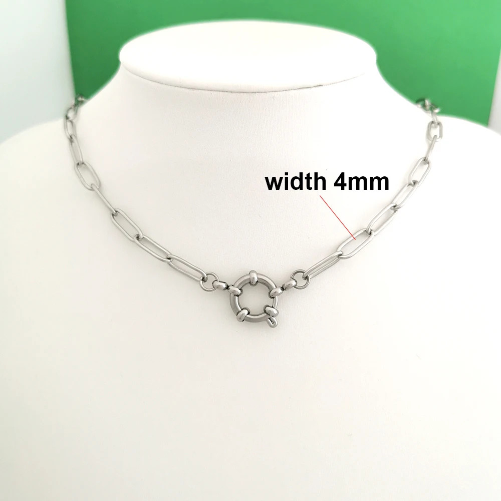 Sailor Clasp Necklace Paperclip Chain Stainless Steel Gold Color Women Jewelry