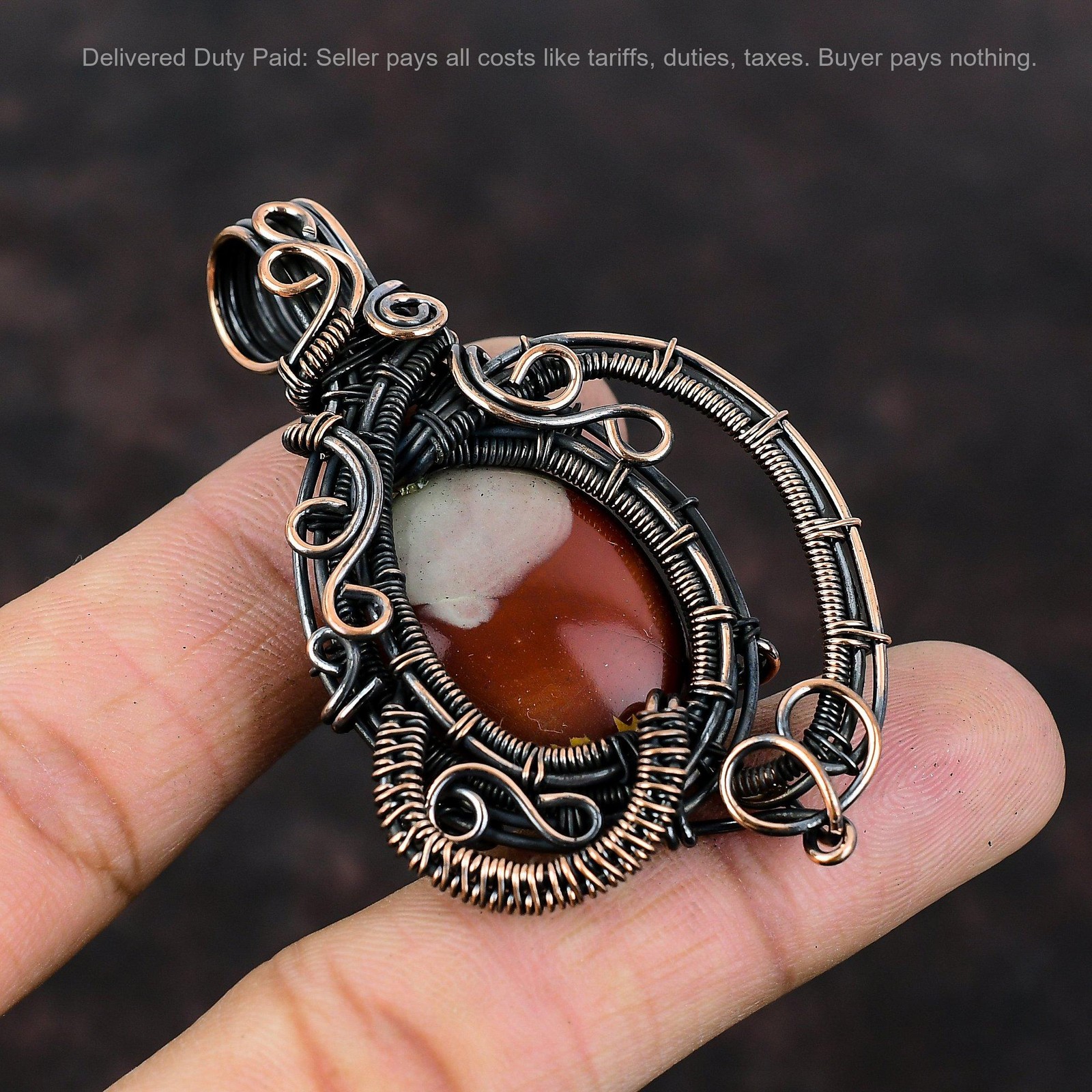Oval Noreena Jasper Gemstone Birthday Wire Wrapped Sister Pendant Jewelry Copper