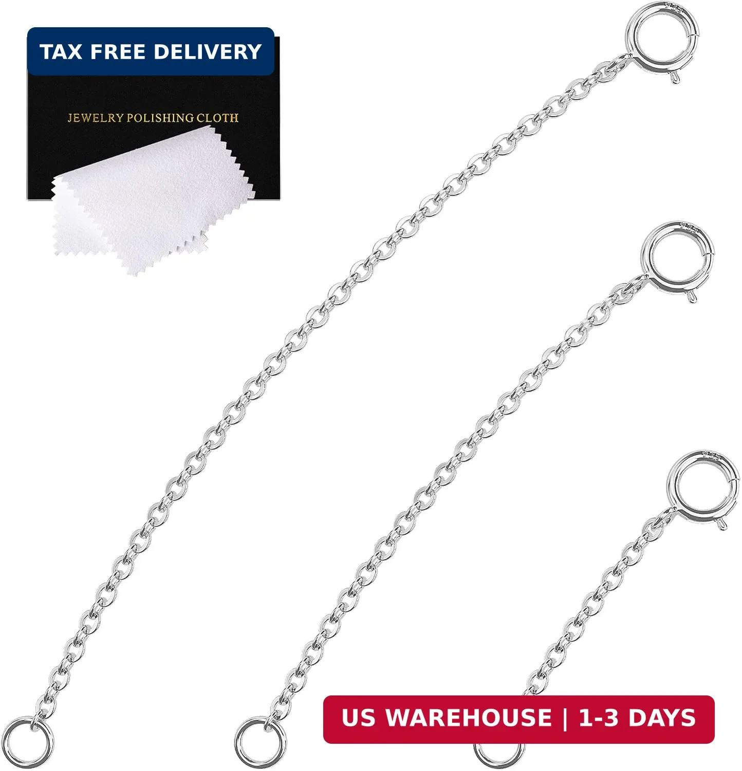 Sterling Silver Necklace Extenders Set – 3 Sizes for Perfect Fit