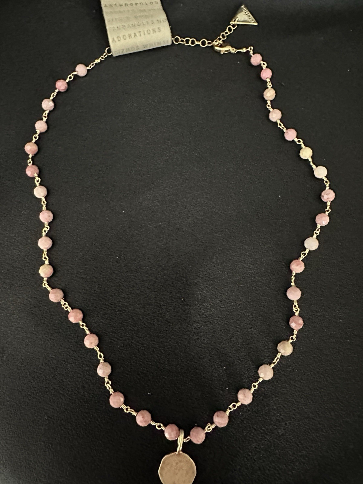 Anthropologie Beaded Semi Precious Stone Necklace / Rose