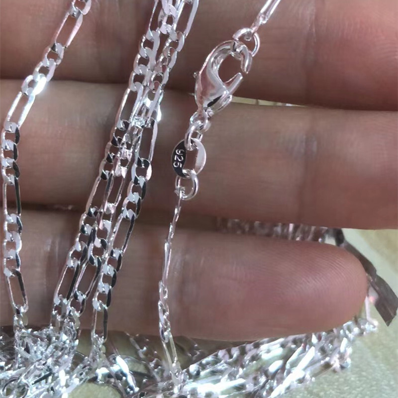 5pcs 925 Sterling Silver Plated 16-30Inch 2.5MM Chain Fashion Men Figaro