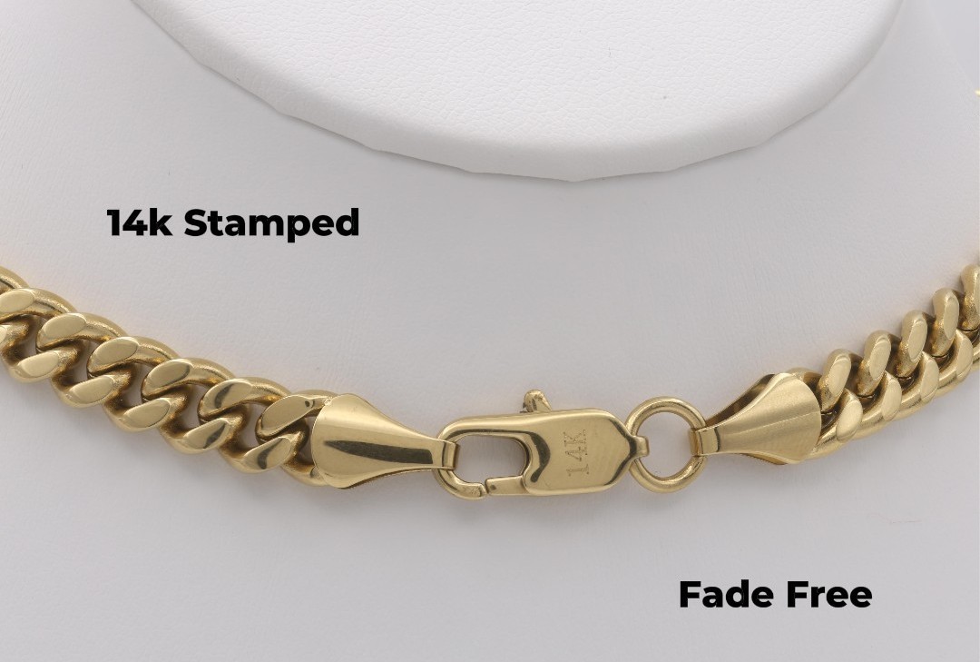 14k Heavy Plated Gold Crucifix Necklace: Men’s 7mm Cuban Link CZ Pendant