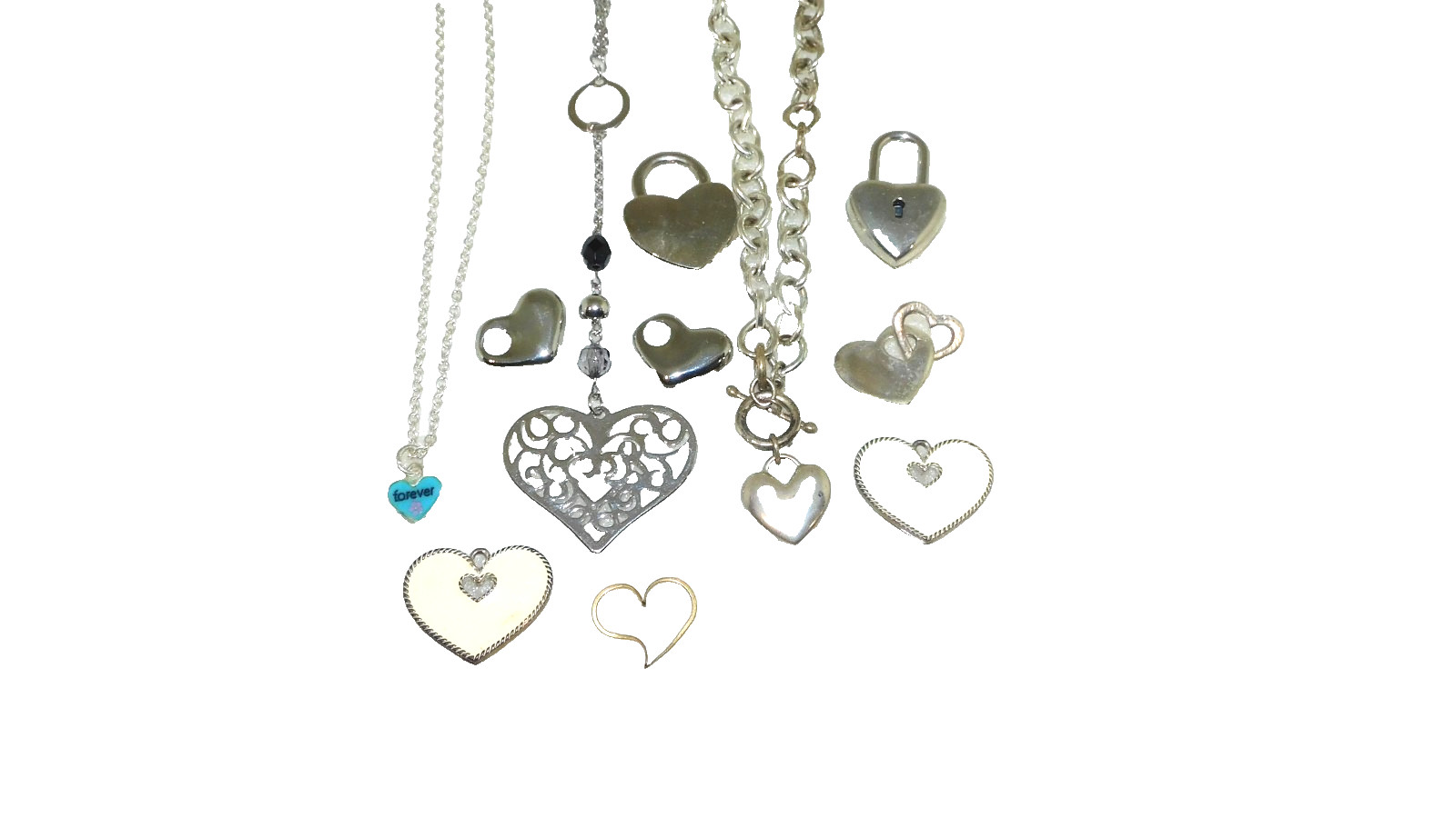 11 PC ASSORTED STYLES ENAMEL METAL HEARTS PENDANTS 1 SIGNED AEO