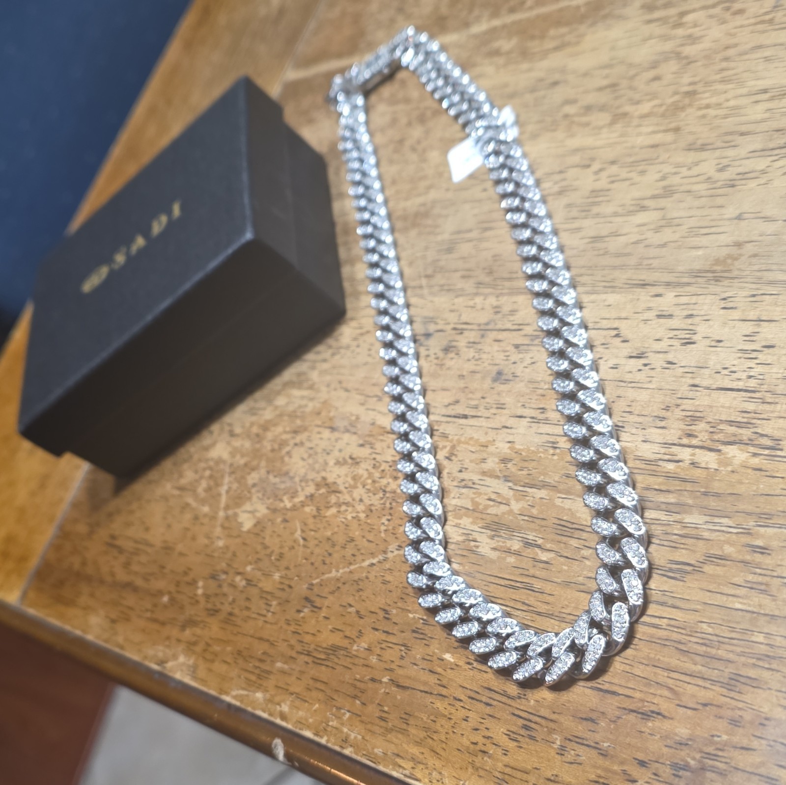 DSADI Silver Tone Iced Out Cuban Link Chain Necklace Pavé Crystal Box Clasp