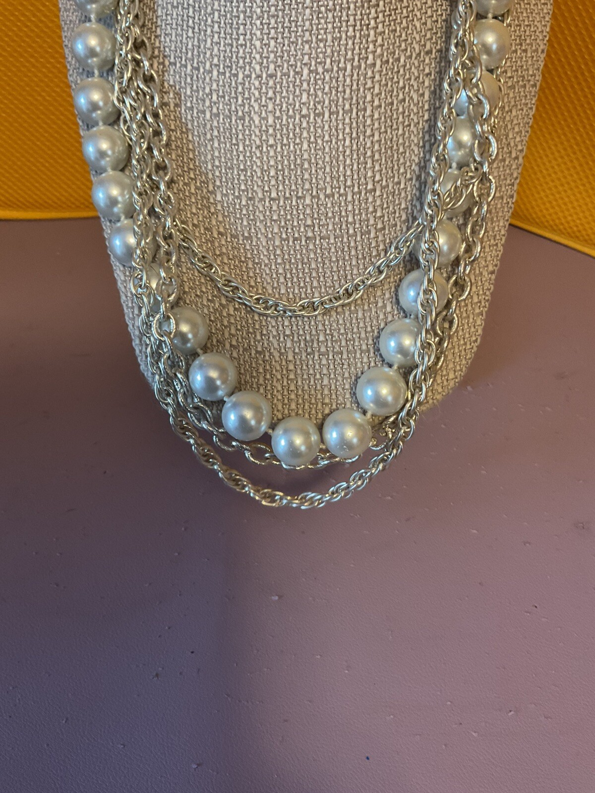 White House Black Market Multi-Strand Faux Pearl And Chain Necklace 18”