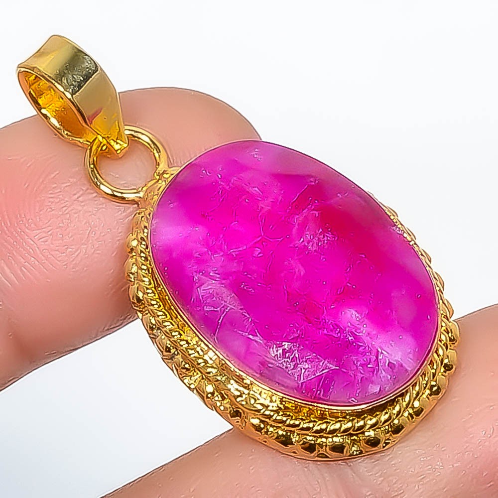 Ruby (Lab-Created) Silver Gold Plated Pendant 1.56″ P7622-288