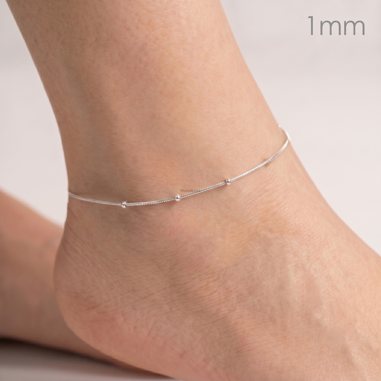 10″ Premium Silver Bonded Bead Snake Chain Anklet 1 mm Minimalist Chain