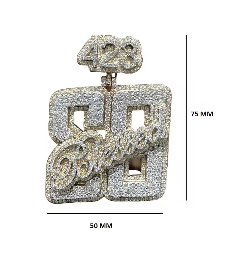 14K Yellow Gold Plated Hip Hop Custom Name Pendant 5Ct Round Simulated Diamond
