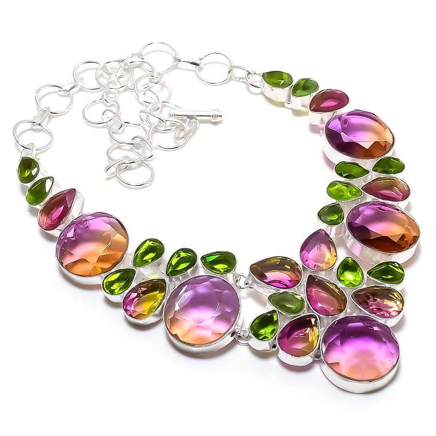 Ametrine, Peridot Gemstone Handmade Jewelry Necklace 18″