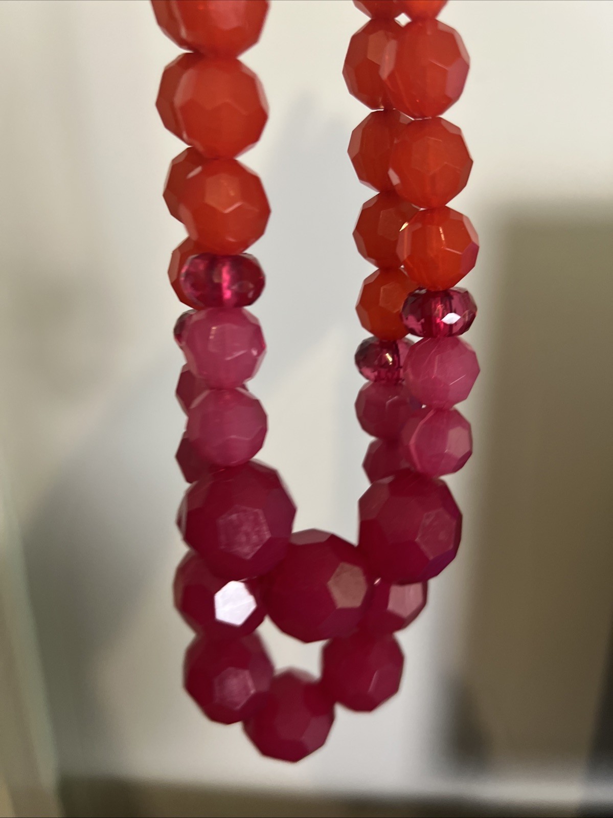 Lucky Brand Chunky Multilayer Beaded Statement Necklace Lipstick Red & Orange