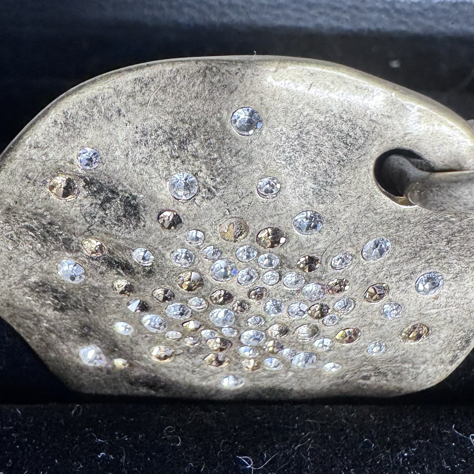 Gold Tone Pendant Round Clear And Gold Rhinestones