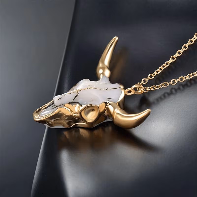 Western Bull Skull Necklace Longhorn Cow Pendant Boho Ranch Jewelry Gift