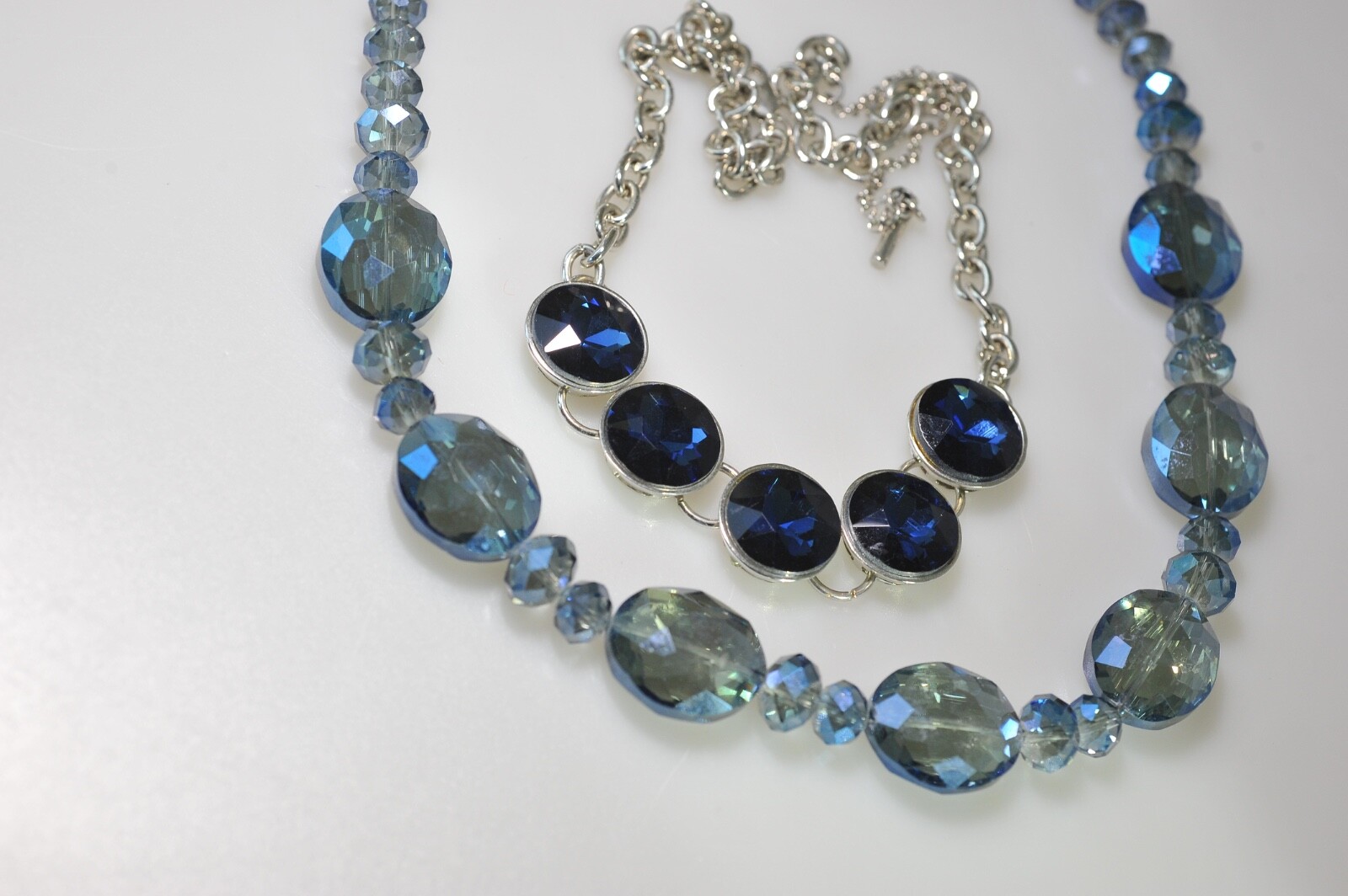 Blue necklace lot Kenneth Cole signed & ab rhinestone bead sparkle bling H