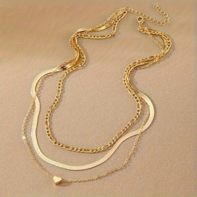 Women’s Heart Pendant Snake Bone Chain Necklace Fashion Layered Necklace Alloy
